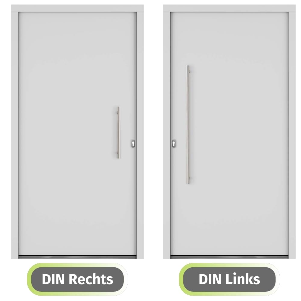 HORI Haustür Eingangstür Aluminium Kunststoff Komplettset - Haus Eingangstür mit 5-fach Verriegelung - Anthrazit oder Weiß - Wärmeschutzglas - - Farbe: Weiß - DIN Links - Modell: Slim - 210 x 100 cm