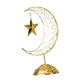 ZEPFJHE Scultura artistica mediorientale a forma di stella con lune di ferro con base Eid Ramadans scavata ornamento per musulmani forniture per feste fatte a mano lune di ferro e scultura a forma di
