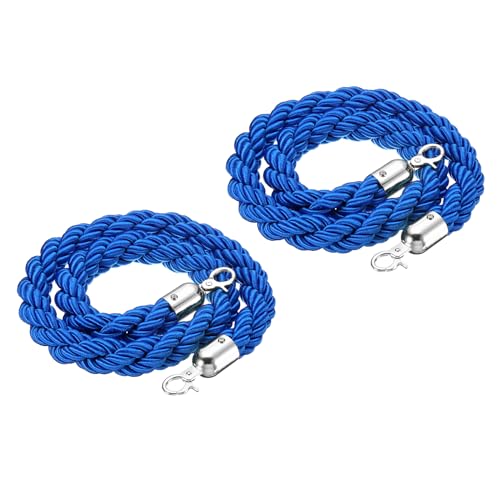 PATIKIL Corde de Poteau, 2 Pcs 1.2m Corde Torsadée pour Poteaux, Supports, Séparateur de File d'Attente, Contrôle des Foules dans les Hôtels, Bleu Argenté