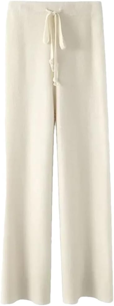 Womens Knit Wide Leg Lounge Pants Full Length Ribbed Trousers Winter High Waist Soft Bottoms