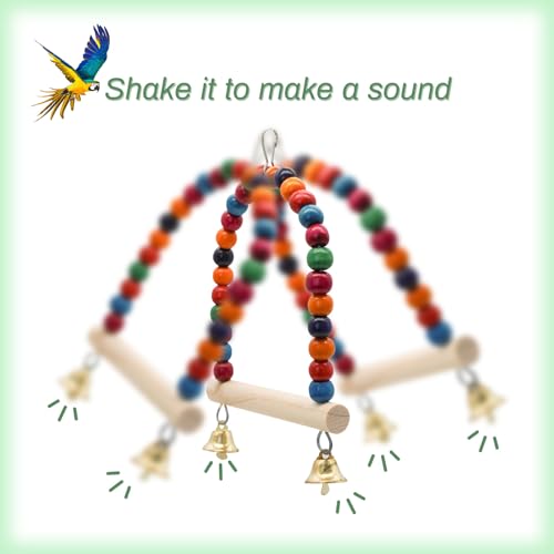 Image of WishLotus Bird Toy, Bird Swing Toy with Perch Stand and Bell, Natural Wooden Colorful Bird Toy for Small Sized Birds Budgie Parakeet Cockatiel Cockatoo (Colorful)