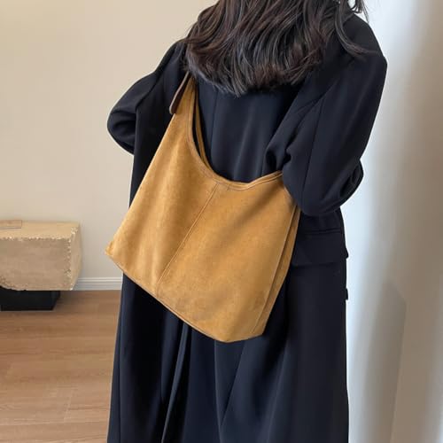 Women Suede Shoulder Bag Fashion Tote Bag Large Capacity Stylish Crossbody Bag Solid Color Top Handle Bag Adjustable Strap Vi3
