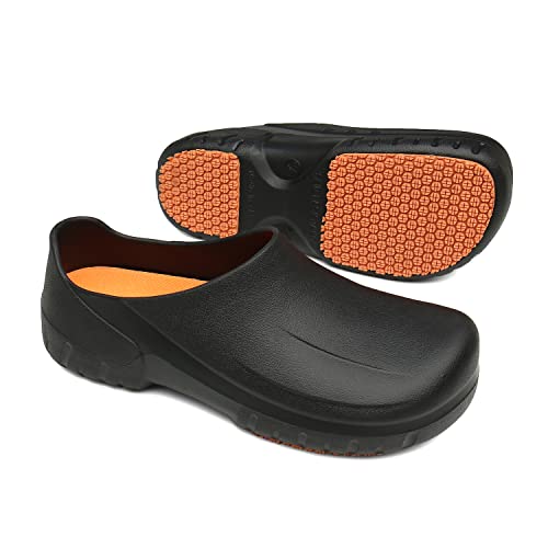 Haifago Men's Non Slip Chef Shoes, Men Professional Waterproof Slip Resistant Work Shoe for Kitchen Restaurant, Comfortable Nursing Clogs Black