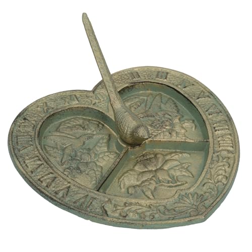 AB Tools Bird Heart Sundial Ornament Cast Iron Garden Yard Feature Statue Clock Metal