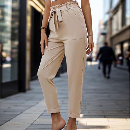 Tummy Control Work Pants for Women Business Casual Pants Drawstring Pants Relaxed Straight Trousers High Waist Pants3