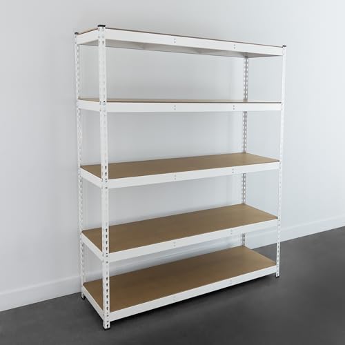 MonsterRax Modular Garage Shelving - 5 Tier Storage Shelves, Tall Metal Rack Shelves for Storage, Heavy Duty Steel Shelf Organizer for Garage, Or Kitchen Pantry (White, 18" x 60" x 72")