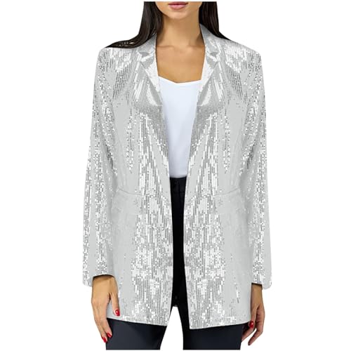 Sequin Blazers for Women Casual Long Sleeve Cardigan Open Front Sparkly Jackets 2025 Fall Stylish Notch Collar Coats