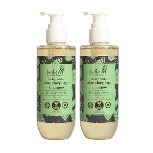 Image of Rustic Art Aloe Clary Sage Shampoo Pack of 2 | Daily Gentle Cleansing & Hair Fall Control | Sulphate & Paraben Free | Amino Acid, Vit E | Vegan Shampoo for Men & Women