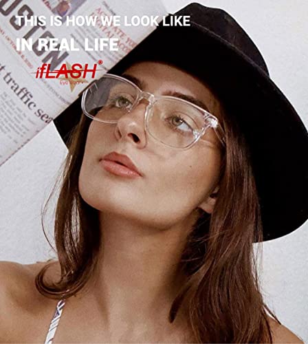 Image of IFLASH Blue Light Blocking Glasses Gaming Filter Transparent Square Eyeglasses for Eye Protection Men Women, Computer /Tablet /Laptop /Mobile /TV, Anti-blue & Anti eyestrain