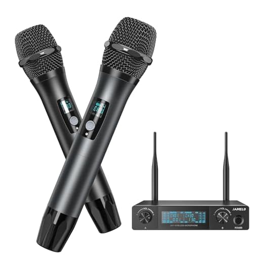 JAMELO Wireless Microphone System, Karaoke Mic Professional Dual Channel UHF Handheld Dynamic Mic Set, 200ft, Cardioid Microphone System for Christmas Party, Church, DJ, Singing, Wedding