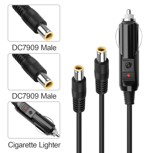 TIENFOKOTA Kfz-Zigarettenanzünder auf DC7909 Y-Splitterkabel, Doppel-Gleichstrom, 7,9 x 5,5 mm, Ladekabel mit 15 A Sicherung, 12 V für Auto-DVR, GPS, Laptop, tragbarer Kühlschrank, Kamera, 1,8 m