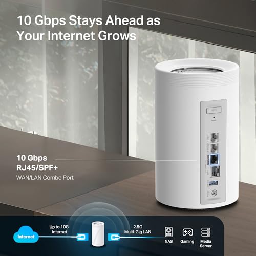 Image of TP-Link Deco 7 Pro BE17000 Tri-Band Wi-Fi 7 Whole Home Mesh System | 9-Stream, 10G RJ45 /SFP+ Combo | Multi-Gig Wired Backhaul | Up to 3,300 Sq.ft | HomeShield, MLO, 320 MHz | BE77 1-Pack Router