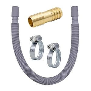 VARIOSAN Juego de extensión de manguera de desagüe 14955, 60-200 cm, extensible, 3/4″, incluye conector de manguera de latón y abrazaderas para manguera para lavadora y lavavajillas