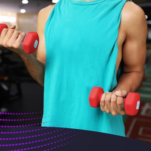 Image of KAYMAN Neoprene Dumbbells Pair with Anti-Slip Grip,Hex Edges,Water-Resistant Surface & Workout Poster-Weight Set for Home, Gym & Fitness (1kg 2kg 3kg 4kg 5kg 6kg 8kg 10kg) (2 x 4 Kg)