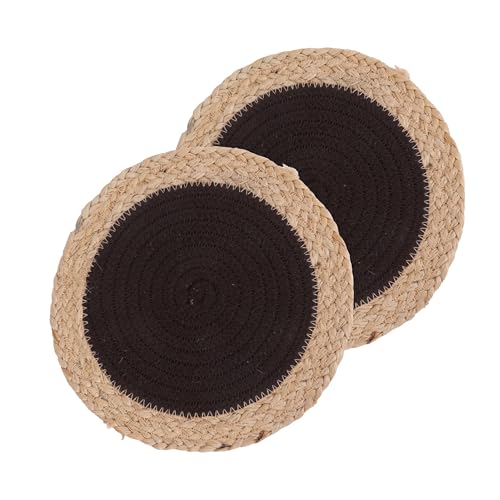 Image of DENOVA Cotton Rope Trivet for Hot Pots and Pans - Handmade Heat Resistant Table Protector, Rustic Kitchen Mat (Mocha & Jute, Pack of 2, 23cm)
