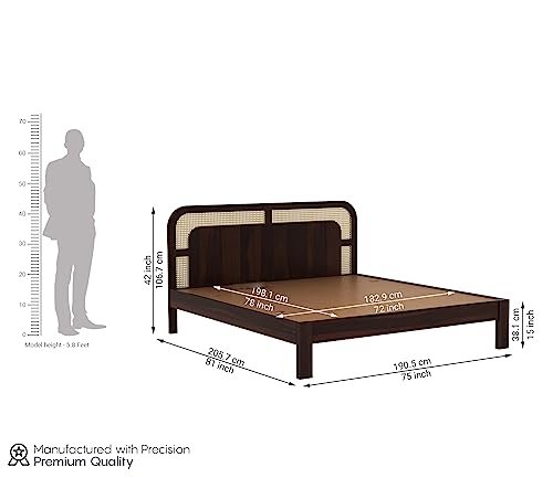 Image of King Size Cot Without Storage - Solid Wood King Bed - Cot Akka Bed - Stylish Bedroom Furniture (King, Walnut Finish)
