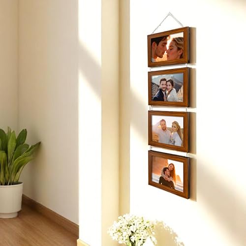 Image of Art Street Pearl Drop Hanging Photo Frame Set of 4 Photo Frame for Home & Office Decoration (Size- 5 x7 Inches, Color - Brown)