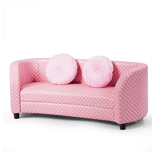 HONEY JOY Kids Sofa, 2 Seater Toddler Armchair w/Two Round Pillows, Children Sized Couch Lounge Bed for Playroom & Bedroom, Mini Loveseat Sofa Chair for Preschool Girl, Pink
