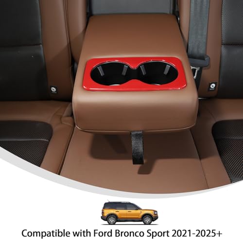 Linskip Rear Cup Holder Decor Cover 2021-2026 Compatible with Ford Bronco Sport, Rear Armrest Trim for Bronco Sport Interior Accessories(Red) by Linskip - Used condition - Image 3