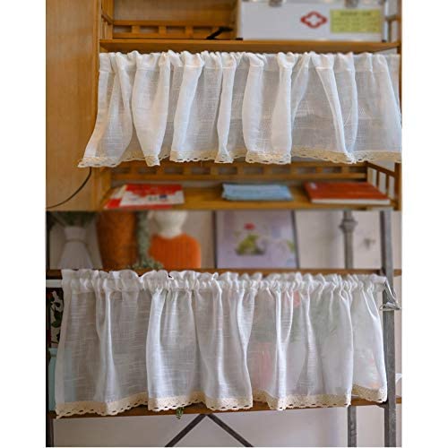 Cortinas de algodón tipo café de 100x40 cm con bolas blancas para baños y cocinas 5