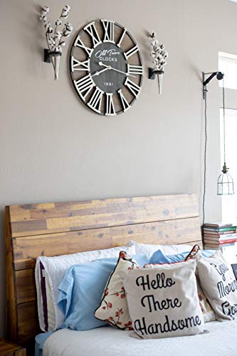 Oldtown Clocks 30" Rustic Farmhouse Roman Wooden Wall Clock Silver Hands (Whitewood Lettering, 30 Inch) #TOP3