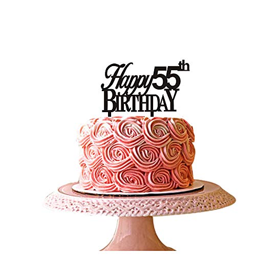Buy Laskyer Happy 55th Birthday Black Gold Glitter Cake Topper Fifty Five Years Old 55th Anniversary Birthday Party Decorations Online In Indonesia B08j86w3yz