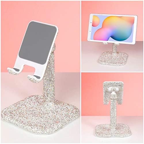 TISHAA Bling Rhinestone Dazzling Universal Cell Phone Stand, Angle Adjustable Phone Stand for Desk, Tablet Holder Stand for Office, Compatible with All Mobile Smart Phone, Tablets (White)