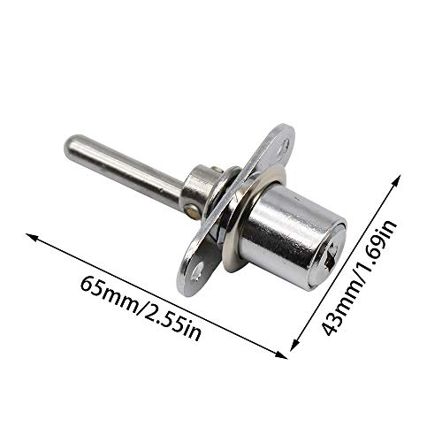 JUN-H 2 Stück Schublade Schloss mit Schlüssel Plunger-Schloss mit Schlüssel für Aktenschränke Kleiderschrank Vitrinenschrank Möbel, Durchmesser 16 mm, Länge 61 mm(Silber)