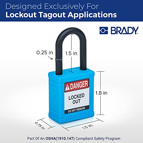 Image of Brady Safety Lockout Padlock Sets - 6 Pack - Blue - Keyed Alike Safety Lockout Padlocks - 1 Key Per Lock - SDPL-BLU-38PL-KA6