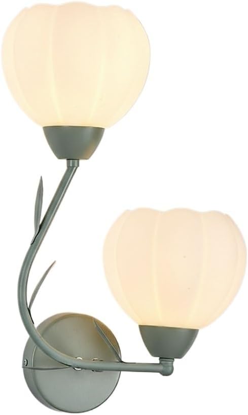Cream Green Wall Sconce, Vanity Light, Mounted Indoor Lamp with Twin Milky Glass Flowers, Lily of the Valley Design for Bedroom, Living Room, Hallway, Bedside, Vintage Decor Parlor(Small)