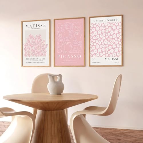Affiche Matisse rose abstraite 60x80cm lot de 3 toiles murales minimalistes sans cadre