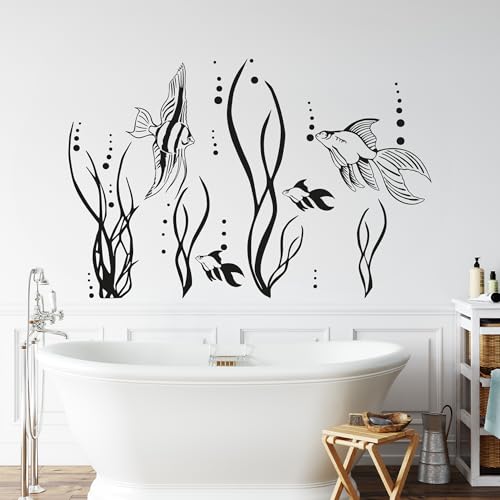 GRAZDesign Wandtattoo Fische im Ozean Aquarium Badezimmer-Aufkleber für Fliesen/Wände/Spiegel WC/Toilette (61x40cm / 070 schwarz)