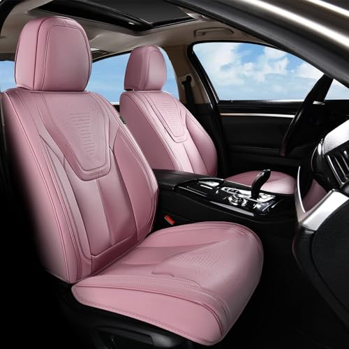 Image of FLORICH Front Car Seat Covers, Luxury Waterproof Faux Leather Seat Covers Cushion, Breathable Car Seat Cover Protectors Universal Fit for Most 5 Seats Vehicles - Pink