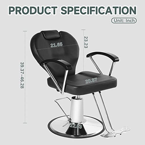 Hicomony Barber Chairs For Barbershop, Black Salon Chair For Hair Stylist Reclining, Heavy Duty Hydraulic Pump, Extra Wider Seat 360 Degrees Rolling Swivel Spa Beauty Equipment #TOP2
