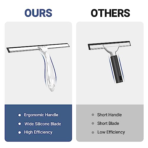 Image of AmazerBath Squeegee for Shower Glass Door, Shower Squeegee for Glass Doors - All-Purpose Squeegee with Hook for Shower Doors, Windows, Mirrors, Tiles and Car Glass, 12 Inches - Clear (Pack of 2)