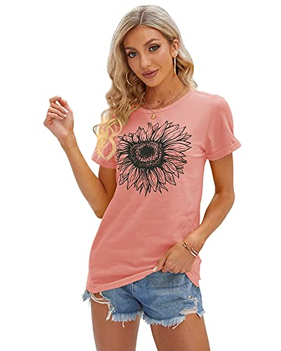 Cicy Bell Women's T Shirts Short Sleeve Tees Sunflower Graphic Loose Summer Tops #TOP1