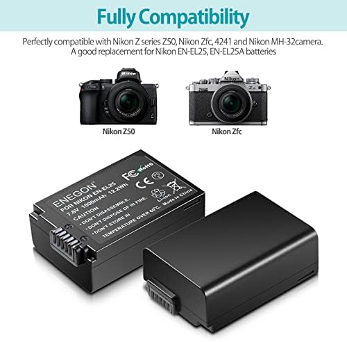 ENEGON EN-EL25 EN-EL25A Rechargeable Battery 2-Pack and Smart LED Dual Charger Kit for Nikon Z Series, Z50, Z 50, Z FC, Nikon EN-EL25, EN-EL25A, 4241 and Nikon MH-32 Digital Camera