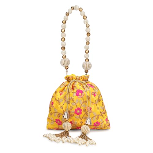 Image of LONGING TO BUY Indian Embroidered Pearl Potli Bag For Women, Sequence Design with Tassel, Wedding Potli Bags