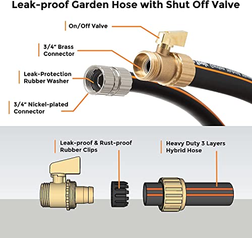 Giraffe Tools Hybrid Garden Hose 100Ft, 5/8" Water Hose With Shut Off Valve, Heavy Duty, Flexible, Leakproof Black Garden Hose With Male And Female Fittings In Outside Garden, Yard #TOP2