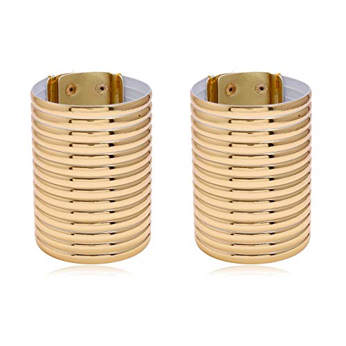 2 Pcs/Set African Gold Snap Bangle Bracelets Punk Gothic Metal Buckle Wide Leather African Ethnic Jewelry Statement Cuff For Women-Smooth #TOP27