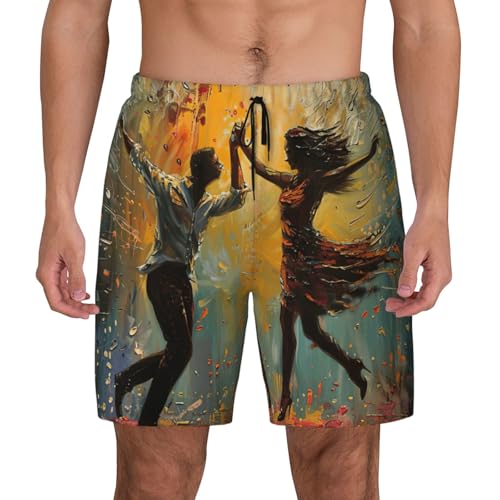 Dance with Music Print Men Stylish Functionality Swim Trunks Breathable Beach Shorts Surfing Gym Fishing