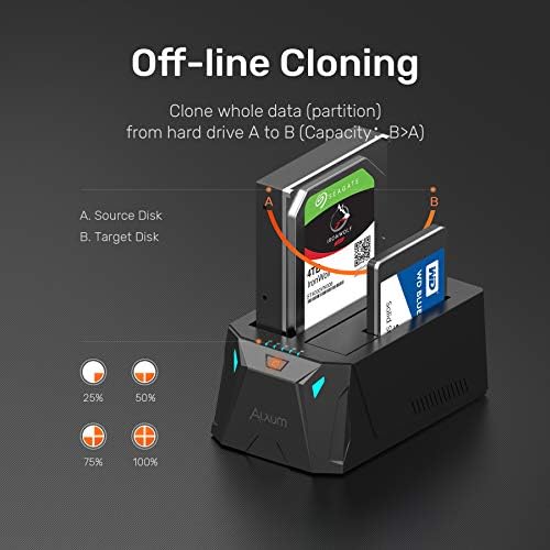 Alxum USB C to SATA HDD Hard Drive Docking Station with Offline Clone Function for 2.5 & 3.5 Inch SATA HDD SSD Hard Drives, SATA External Dual Bay Dock Support 2 x 18TB