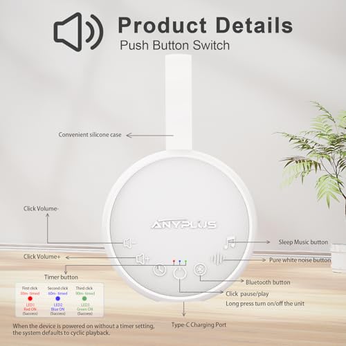 Image of White Noise Sound Machine for Sleeping Adults & Baby, Portable Noise Machine with 24 Soothing Sounds, Bluetooth 5.1, Battery Powered, 3 Timer Settings, Memory Function for Home, Office, Travel (White)