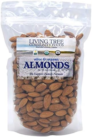 Living Tree Community Foods Organic Almonds Raw - Certified Organic, Gluten-Free, Kosher - Unsalted Bulk Nuts Grown by California Family Farmers - Source of Magnesium, Zinc and Calcium - 1 lbs