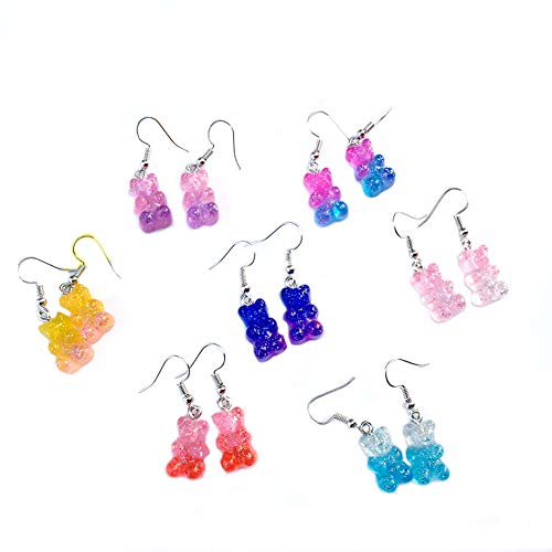 Gummy Bears Earring Set Cute Colorful Candy Color Twinkling Bear Animal Drop Dangle Earring Stud for Women Jewelry-A