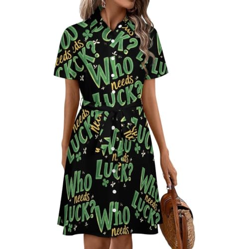 Robe chemise Saint-Patrick pour femme coupe midi et manches courtes