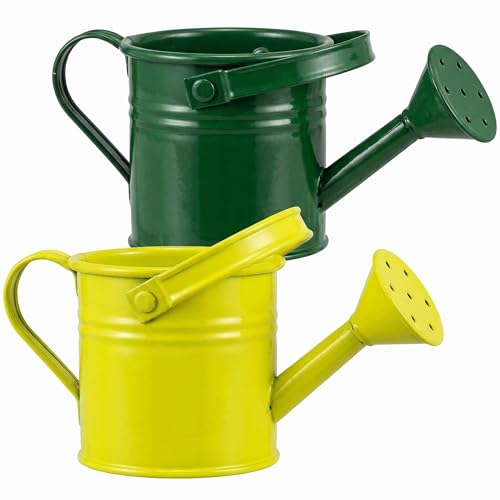 Image of DOITOOL Kids Metal Watering Can, 2pack Small Iron Watering Can for Gardening Succulents Bonsai Houseplants, Mini Water Pot for Children Sprinkling Bucket (Mixed Style: Dark Green and Light Green)