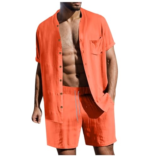 Men's Cotton Linen 2 Piece Short Sets for Summer white green black blue Casual Smart Button Down Polo Shirt and Shorts Set Vintage Summer Beach Holoiday Co Ord Outfits Loose Fit Gym Tracksuits xl 2xl