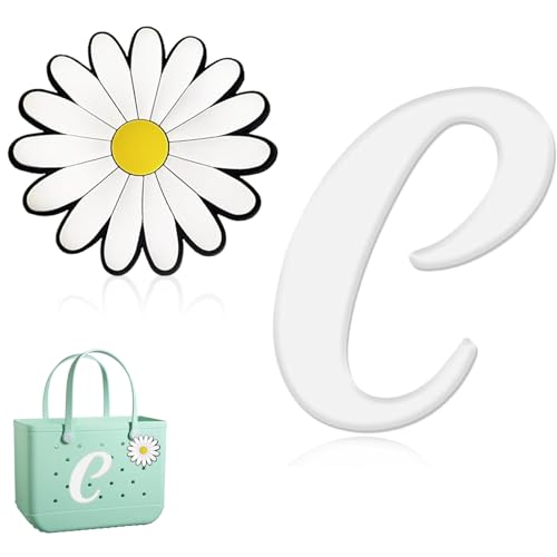 Hroatpk 2pcs Charms for Bogg Bag, Letter Charms Decorative Alphabet Lettering Accessories Insert Charms Compatible with Bogg Bag,Beach Bag, Rubber Tote Bag (Letter C+Flower)