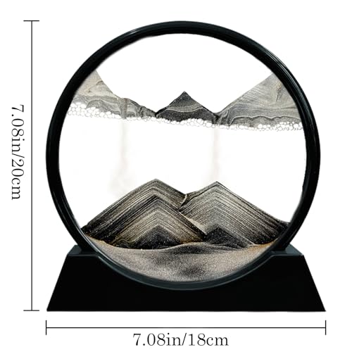 Image of Aoderun Decorative Hourglass 20 cm Hourglass 3D Dynamic Art Painting Sand Painting Round Frame Moving Sand Deco Office Living Room Home (New Black, 20 cm)